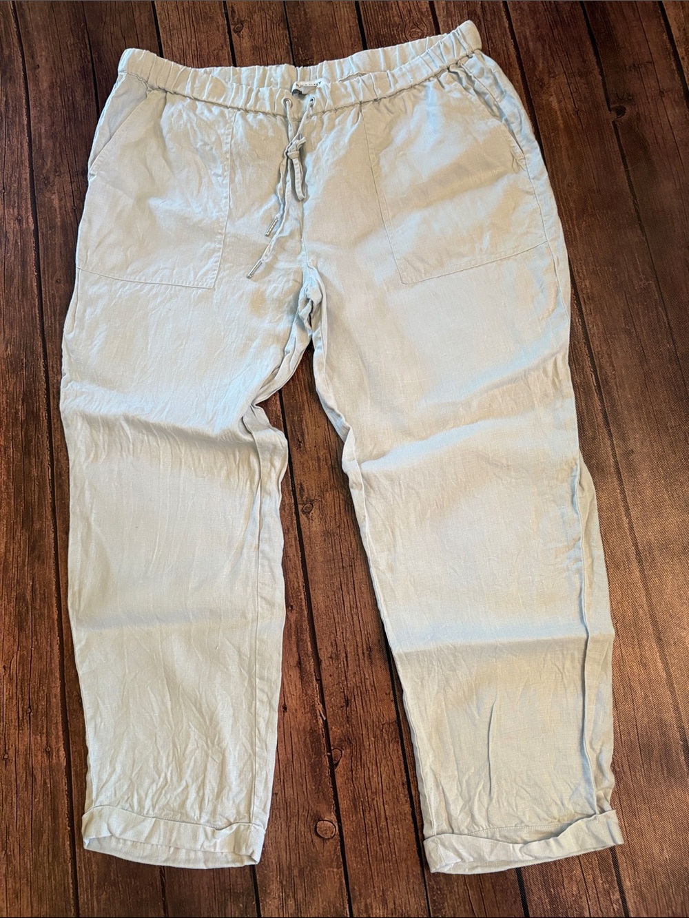 Pure Navy 100% Linen Drawstring Pants Sz L